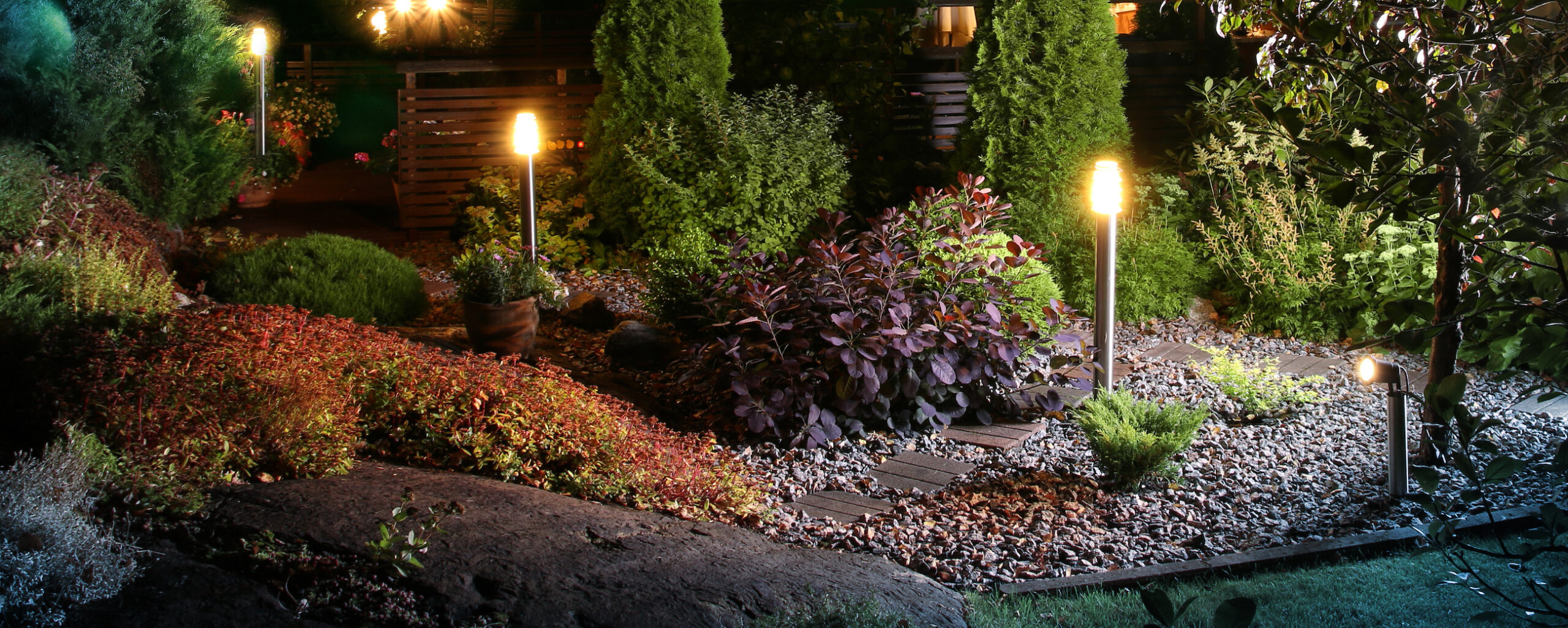 Garden and feature accent lighting in North Georgia landscape