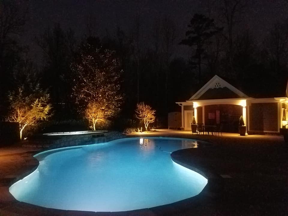 Poolside ambiance lighting installed by Kaizenscapes in Cherokee County