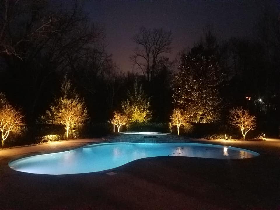 Outdoor dining area warm-tone lighting in North Georgia