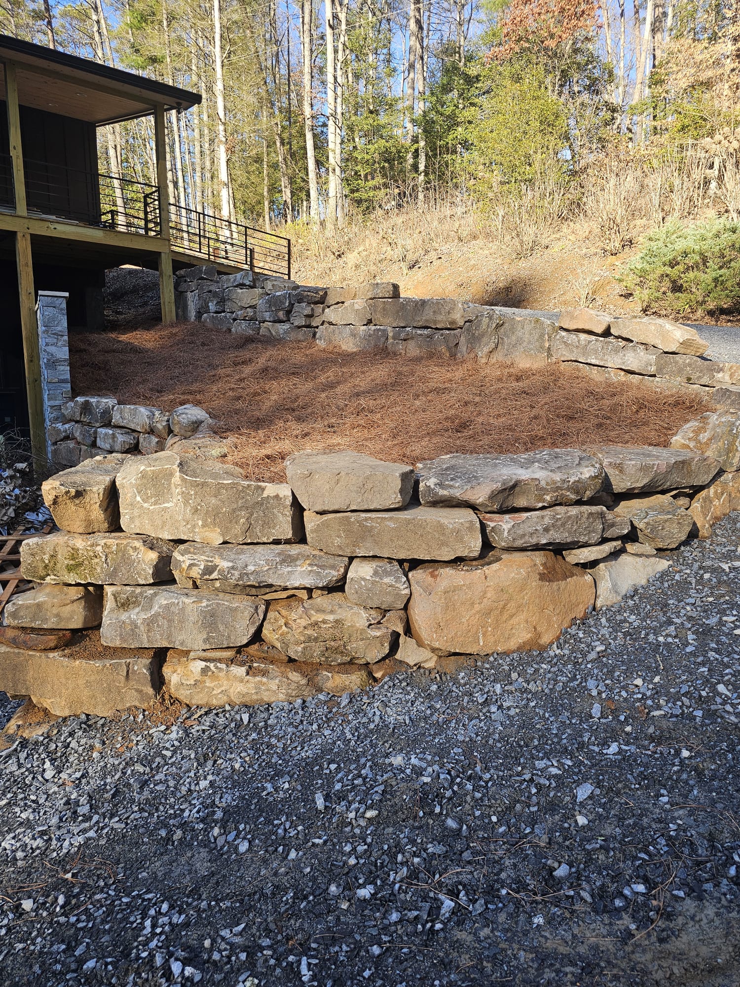 Tiered retaining wall landscape design Canton Georgia