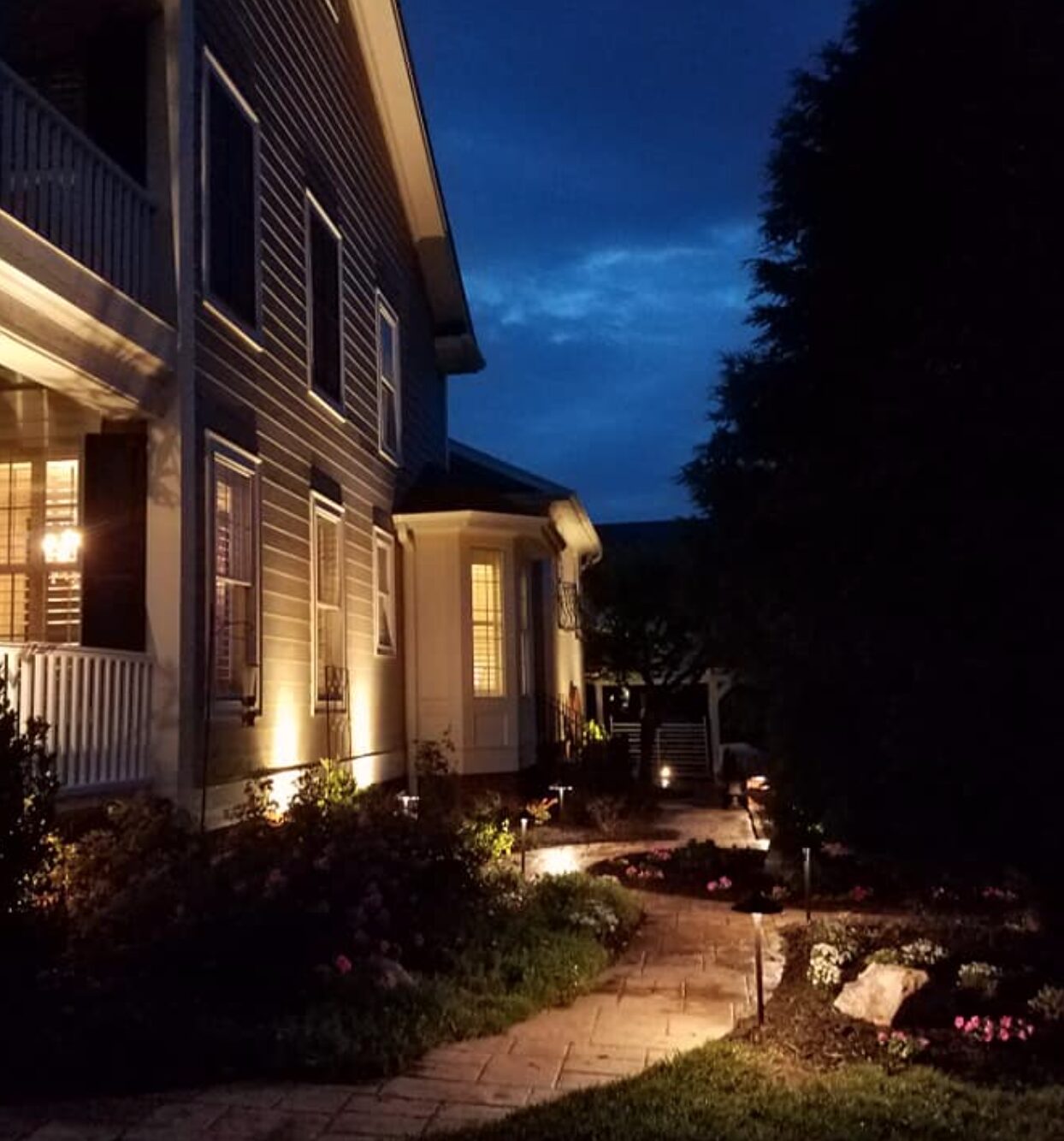 Security lighting installed at property entry in Canton Georgia by Kaizenscapes