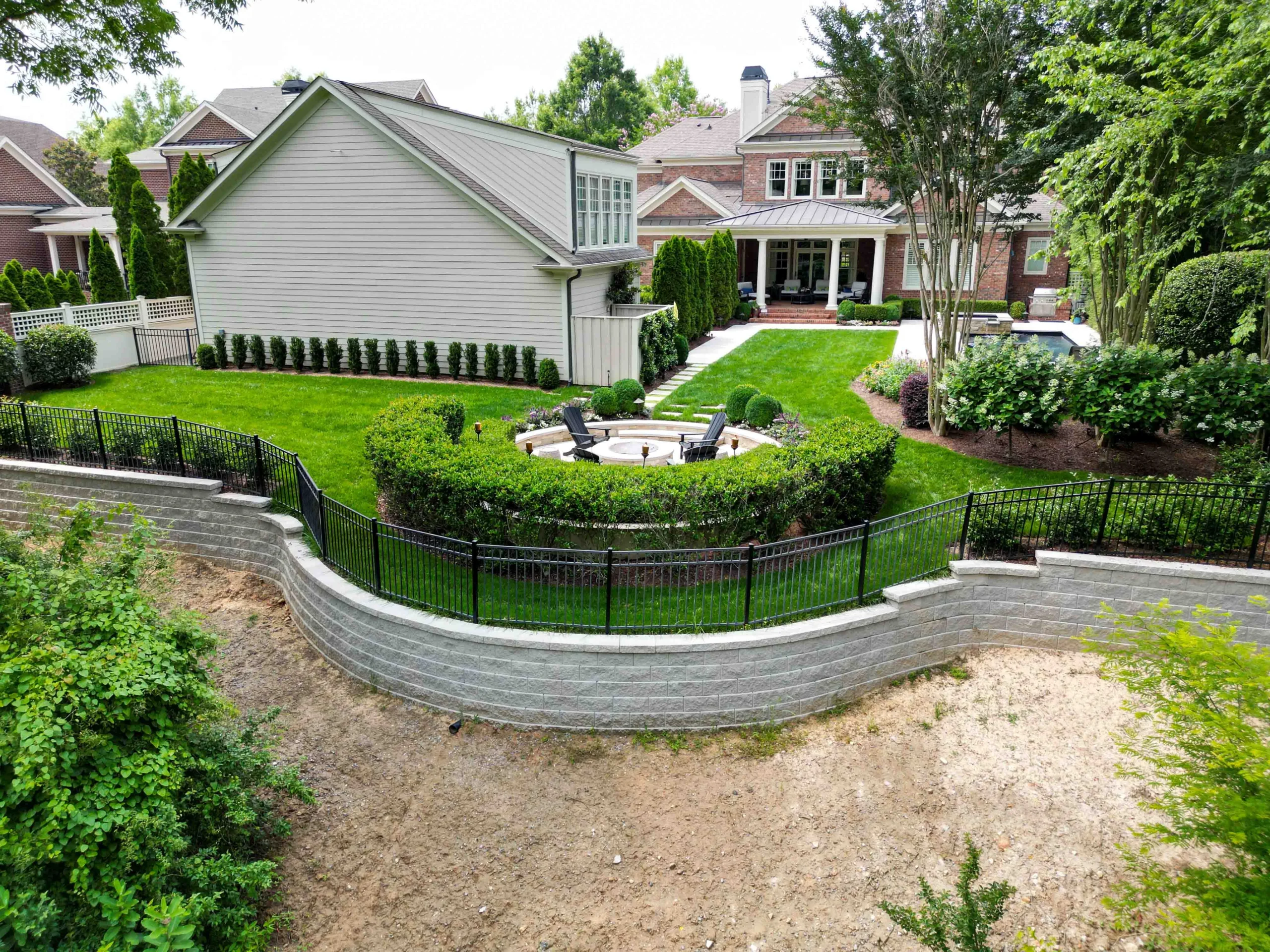 Aerial-style view of a Marietta hardscape installation with paver patio