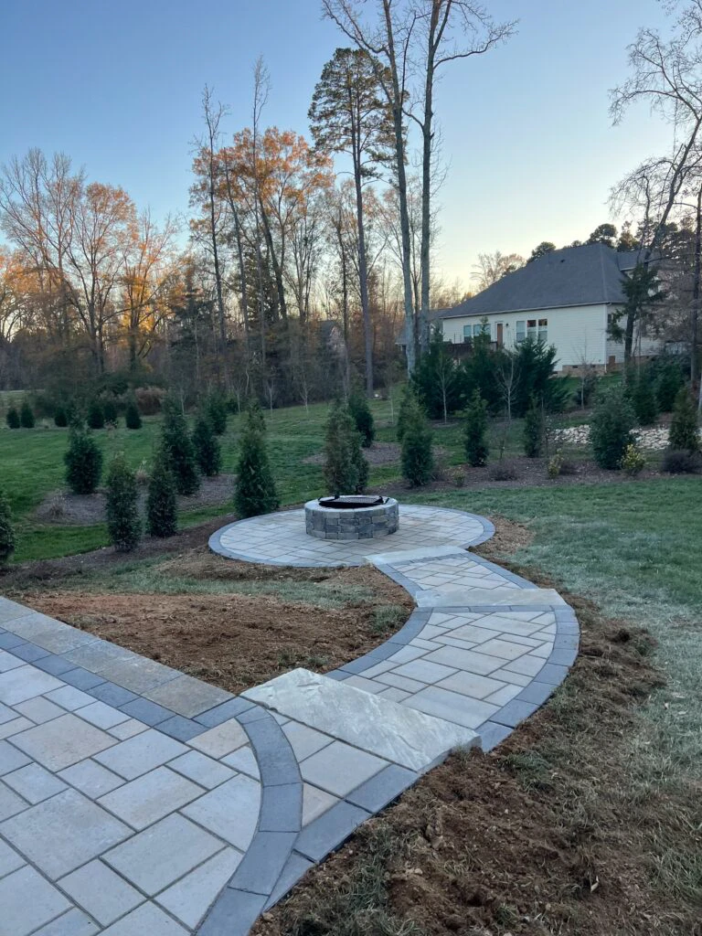 Hardscape paver walkway and outdoor living installation in Suwanee GA neighborhood