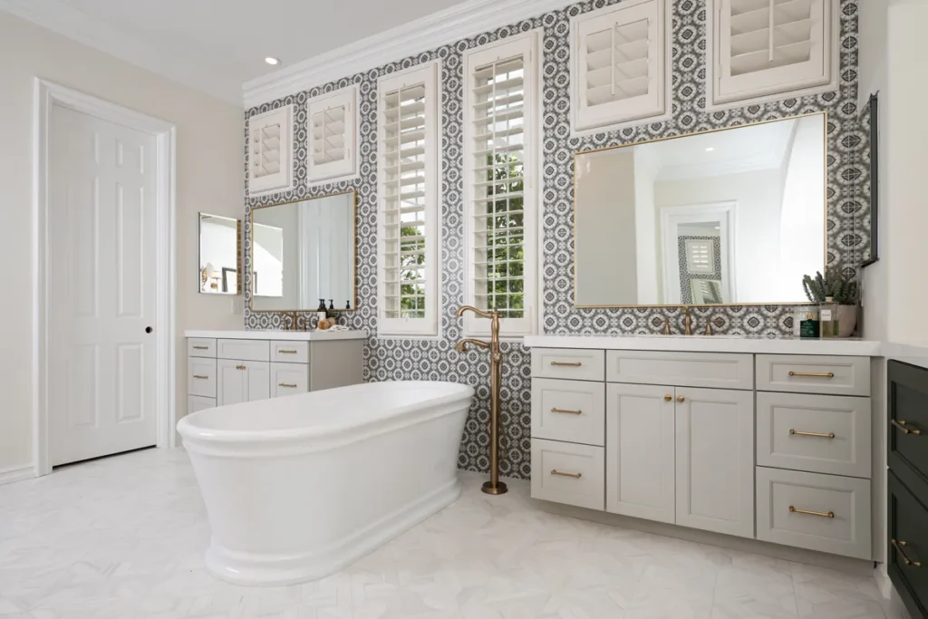 Designer bathroom remodel with floating vanity - Milton, GA home renovation contractor | Viral Spark Marketing