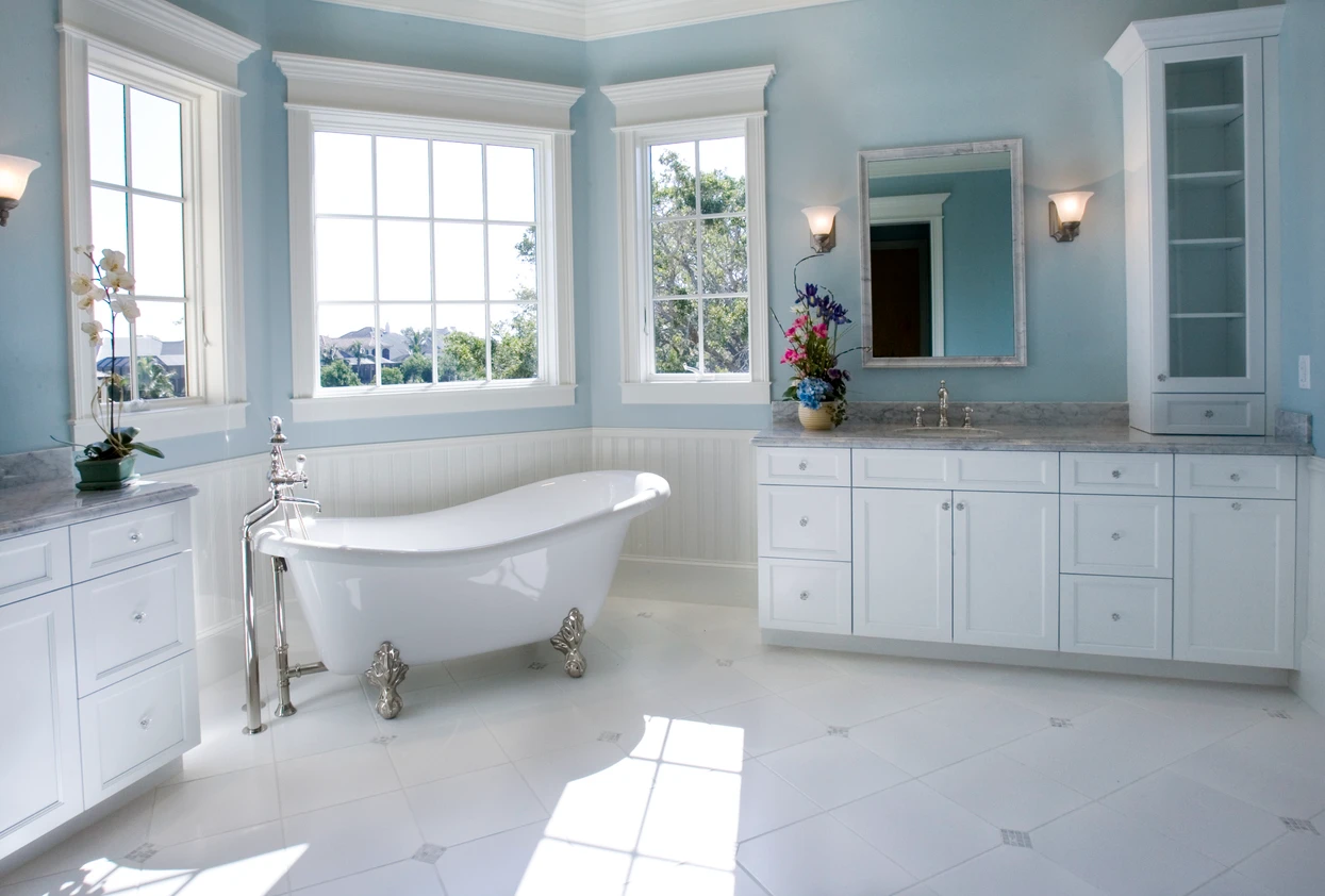 Luxury primary bathroom remodel with freestanding tub and floor-to-ceiling tile completed in Cumming GA Forsyth County home