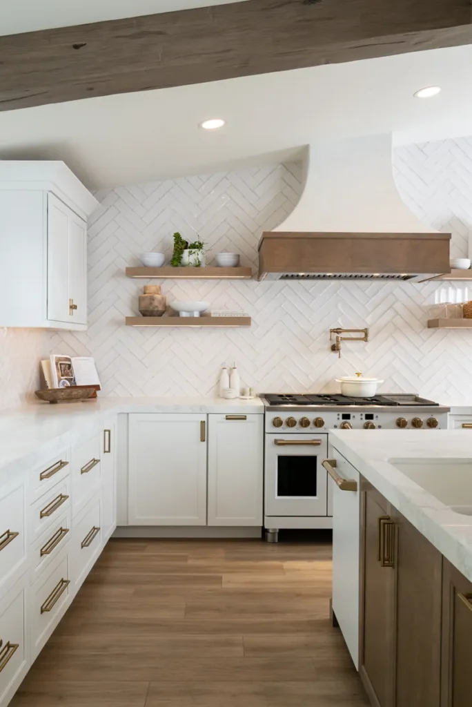 Patterned tile vanity wall with green and white cabinets - Alpharetta, GA home renovation contractor | Viral Spark Marketing