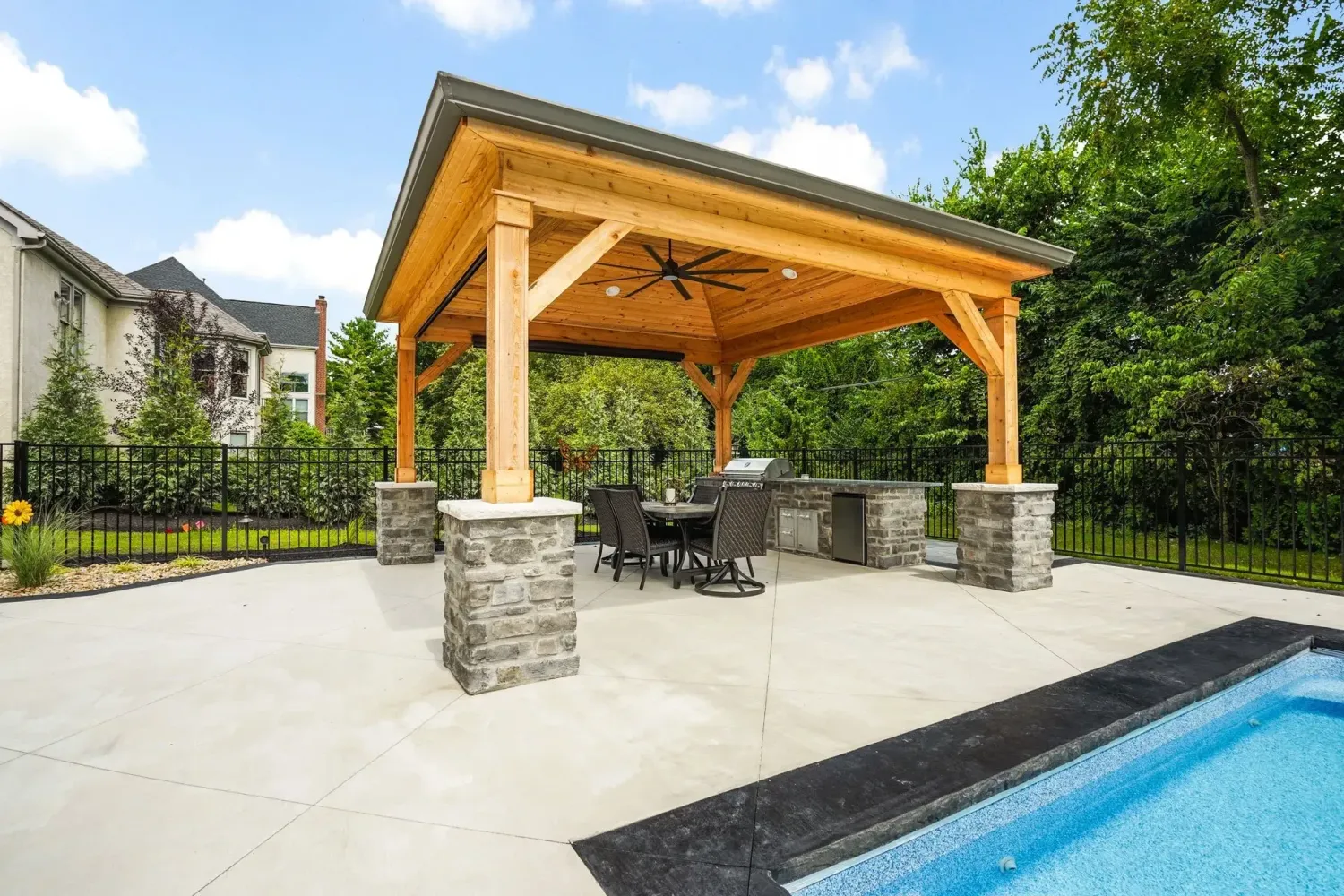 Aerial of Smyrna GA pool with patio and outdoor kitchen