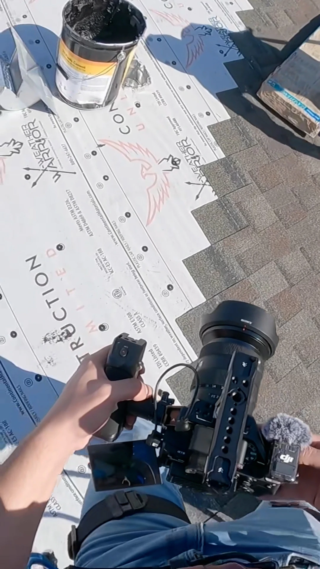 Behind-the-scenes drone setup for a Buford roofing SEO project shoot