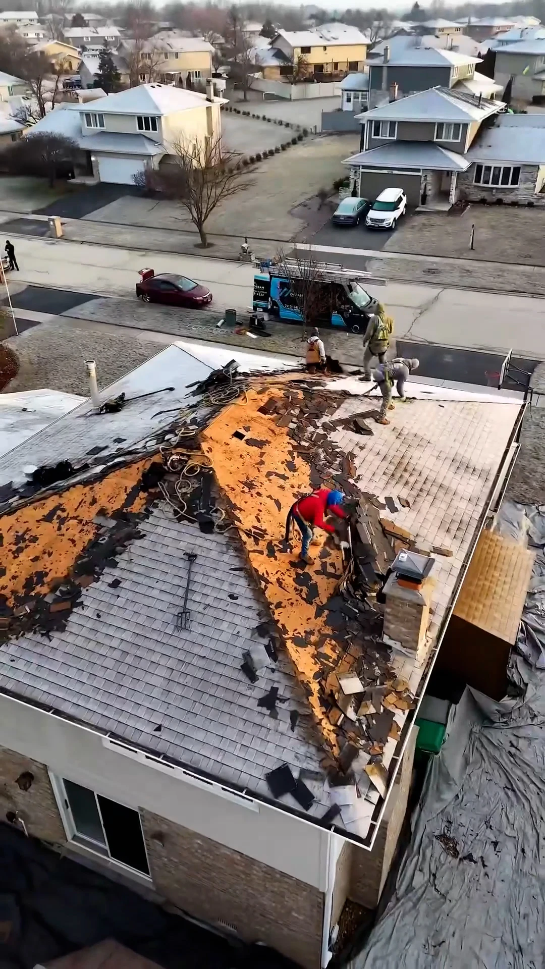 Behind-the-scenes drone setup at a Roswell roofing job